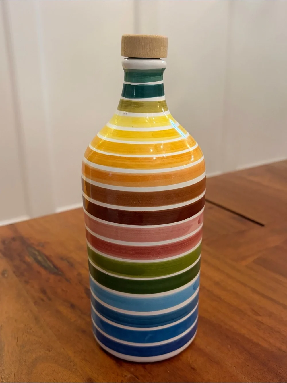 Frantoio Muraglia Italy Rainbow Ceramic Olive Oil Bottle Empty Hand Painted 17oz